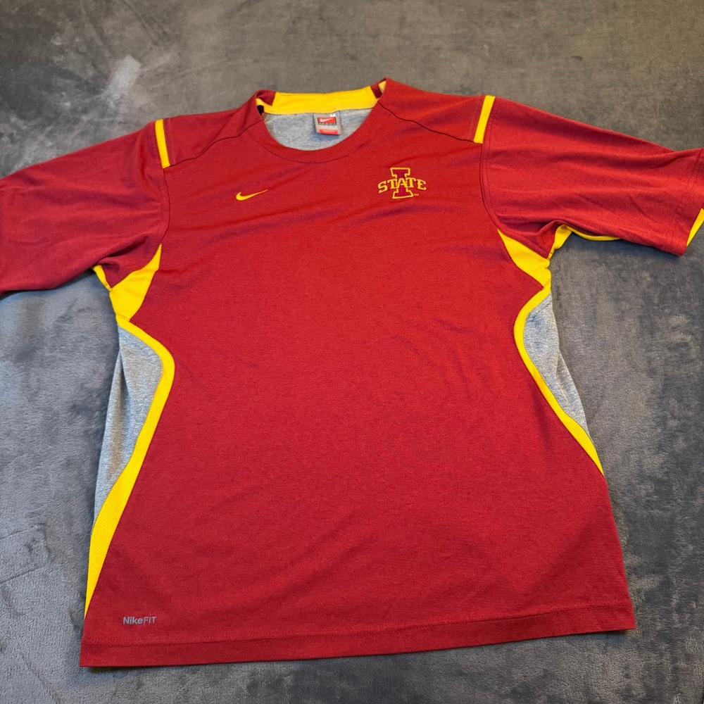 Nike Iowa State Cyclones NikeFIT DRY Shirt Mens Medium Red Gold Gray Vintage